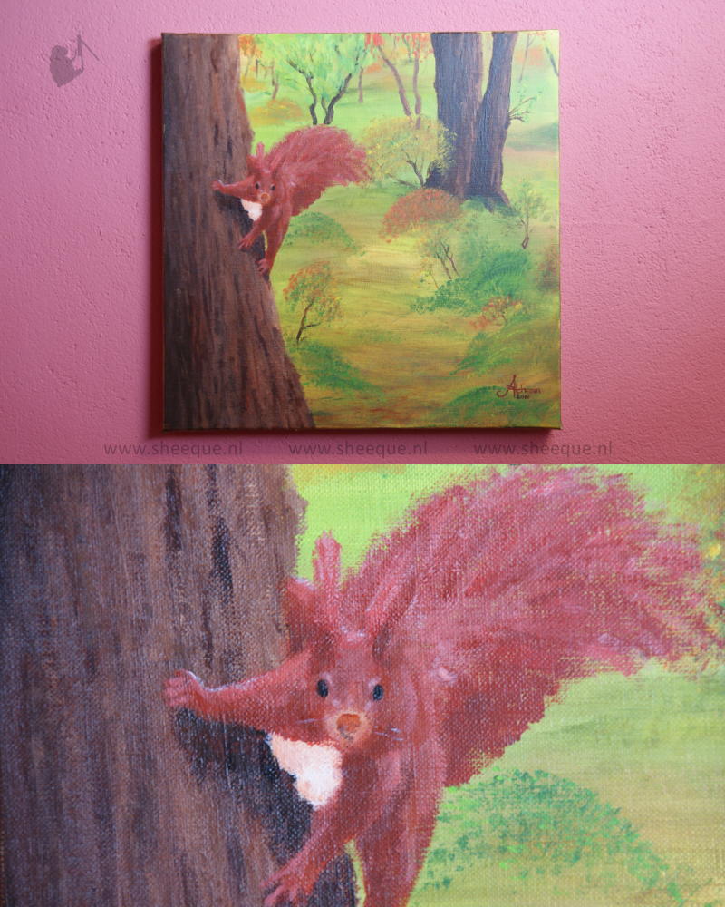 acryl schilderijen herfstschilderij eekhoorn